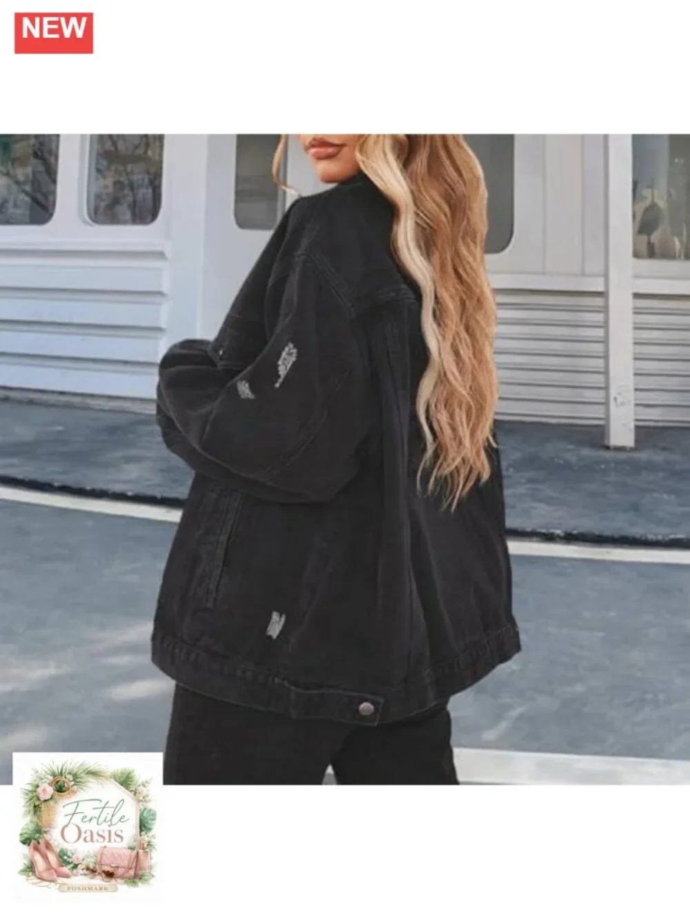 Oversized Distressed Denim Jacket Long Sleeve Trucker Jean